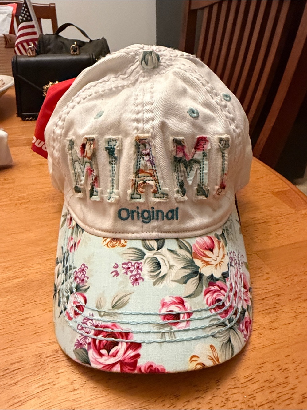 Original Floral Baseball Cap - Cream with Pink/Green Floral